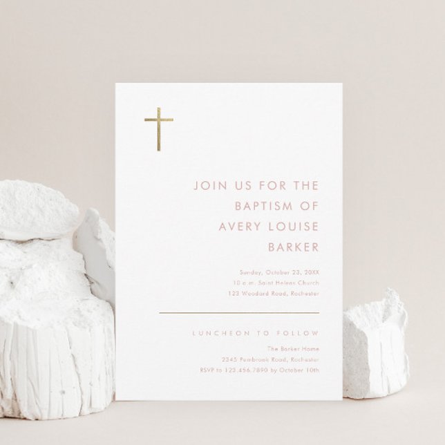 Minimalistisk modern baptism i Guld Kor Inbjudningar (Skapare uppladdad)