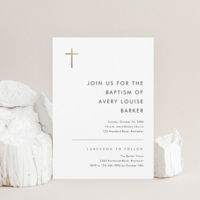Minimalistisk modern baptism i Guld Kor Inbjudningar (Skapare uppladdad)