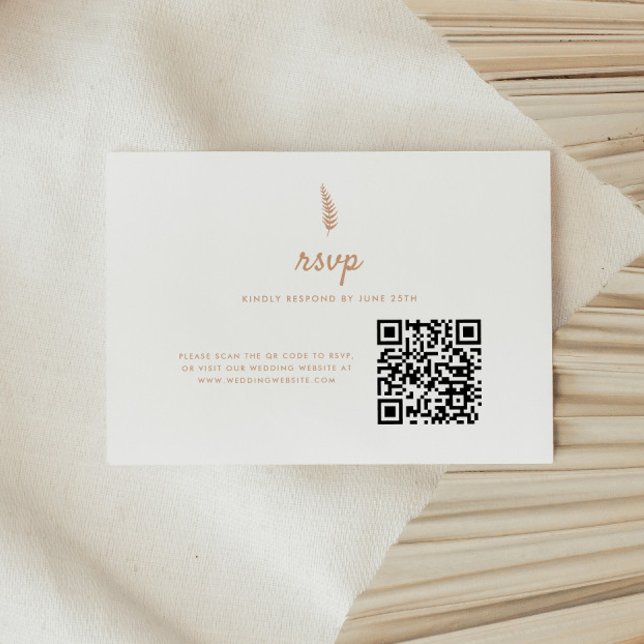 Minimalistisk Modern Beige Blad QR-kod Bröllop OSA Kort (Skapare uppladdad)