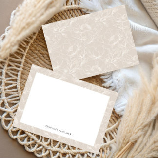 Minimalistisk modern beige kant botanisk linjekons anteckningskort