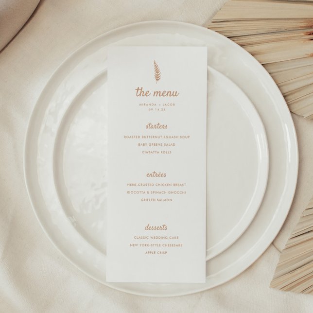 Minimalistisk Modern Beige Palmblad Bröllop Meny (Skapare uppladdad)