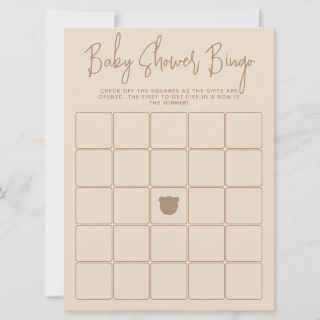 Minimalistisk modern björn Baby Shower Bingo-spel Inbjudningar (Framsida)