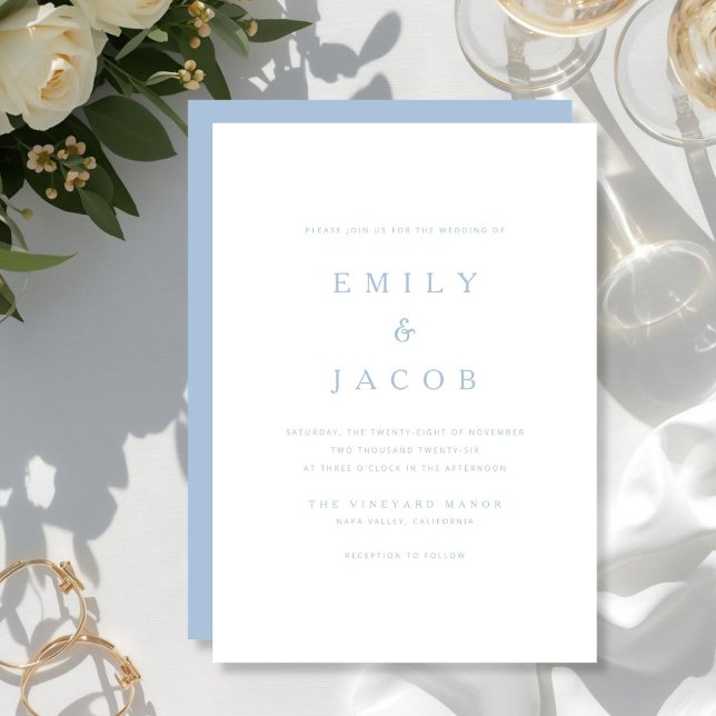 Minimalistisk Modern Blå Bröllopsinbjudan  Inbjudningar (Minimalist Modern Blue Wedding Invitation)
