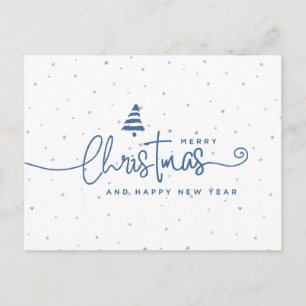Minimalistisk Modern Blå och Vit Jul Högtid Helg Vykort