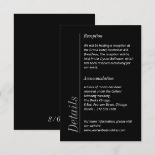 Minimalistisk Modern Black and White Bröllop Info Tilläggskort