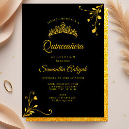 Minimalistisk Modern Black Golden Quinceanera Inbjudningar