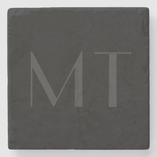 Minimalistisk Modern Black Grått Elegant Monogram Stenunderlägg