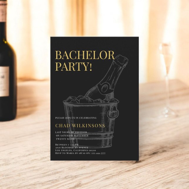 Minimalistisk, modern Black Guld-fotokandidat Inbjudningar (bachelor party invitation fully editable in black and gold , celebrate your bucks party in style)