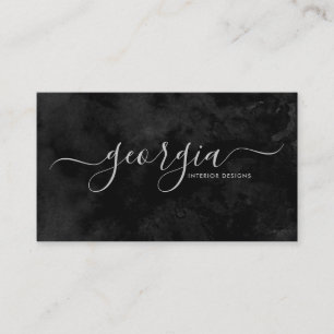 Minimalistisk Modern Black & Silver Namnteckning Visitkort