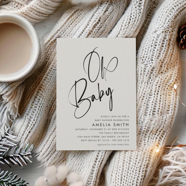 Minimalistisk Modern Black White Oh Baby Inbjudningar (Skapare uppladdad)
