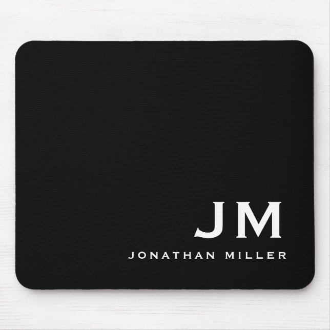 Minimalistisk Modern Block Monogram Svart Musmatta (Framsidan)