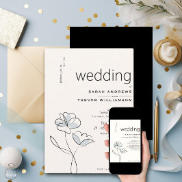 Minimalistisk Modern Blommigt Dusty Blue och Buff Inbjudningar
