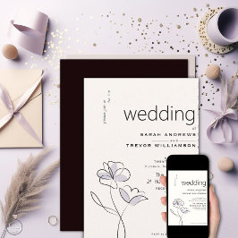 Minimalistisk Modern Blommigt Dusty Plum och Buff Inbjudningar