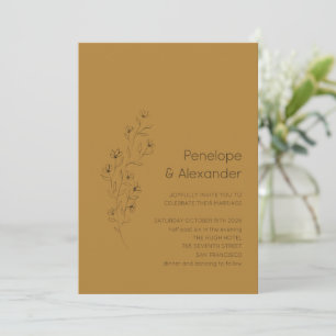 Minimalistisk Modern Blommigt Sketch Mustard Bröll Inbjudningar