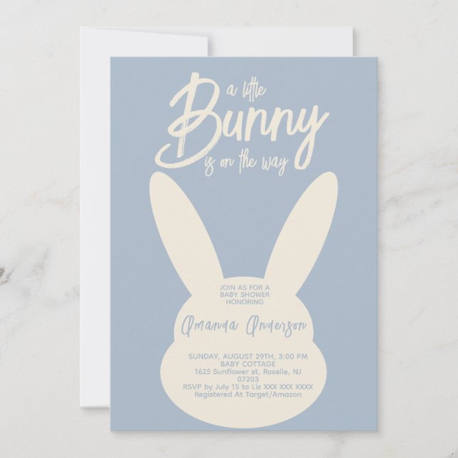 Minimalistisk Modern Blue Bunny Pojke Shower Inbjudningar (Framsida)