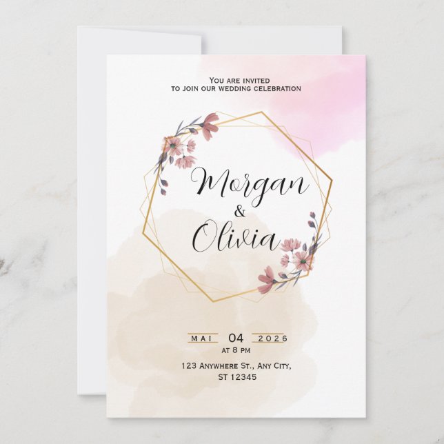 Minimalistisk modern blush blomsterlig inbjudan (Framsida)