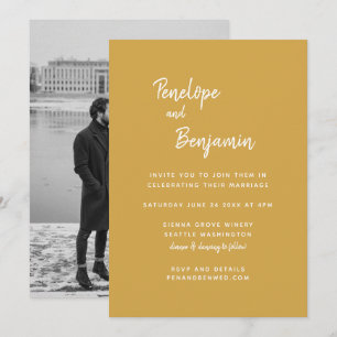 Minimalistisk Modern Boho Gult Photo Bröllop Inbjudningar