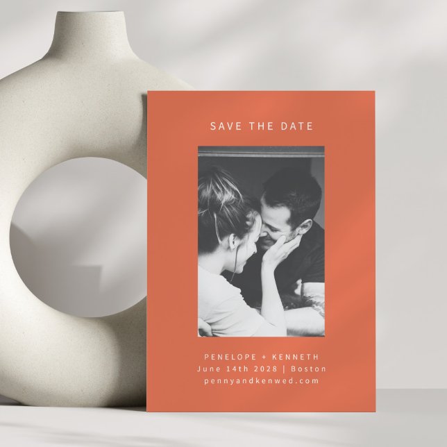 Minimalistisk Modern Bright-Orange Photo Bröllop Spara Datumet (Skapare uppladdad)