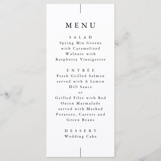 Minimalistisk Modern Bröllop | Elegant Svart & Vit Meny (Framsida)