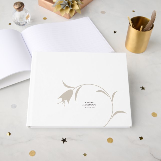 Minimalistisk Modern Bröllop | Neutral Greige Blom Gästböcker (Framsida Öppen)