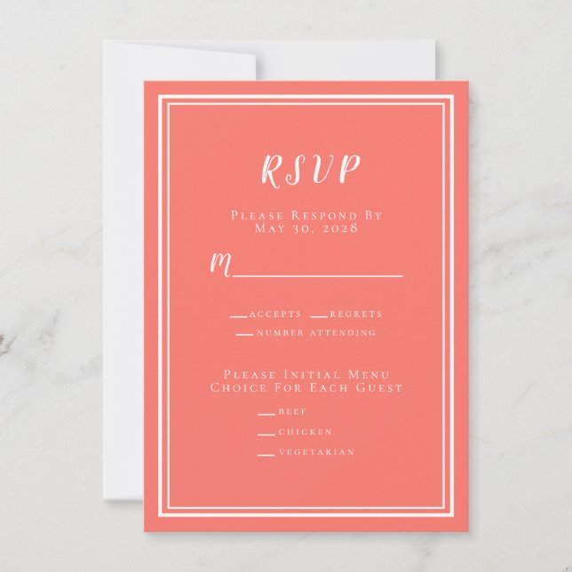 Minimalistisk Modern Bröllop OSA Menu Coral White (Framsida)