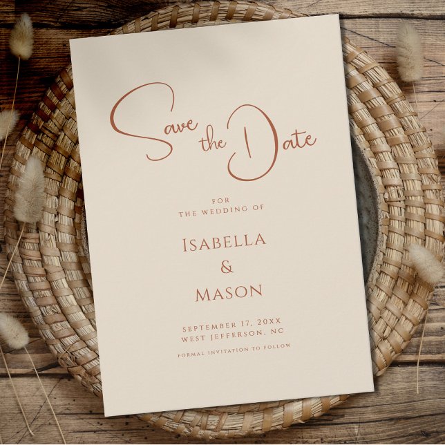 Minimalistisk modern Bröllop Terracotta Spara Datumet (Minimalist Modern Wedding Terracotta Save The Date)