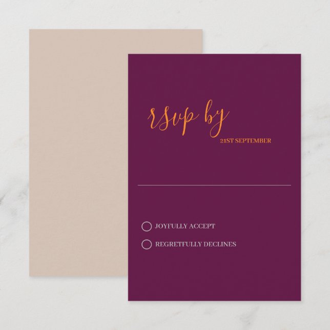 Minimalistisk Modern Bröllops-RSVP-Kort OSA Kort (Fram/baksida)