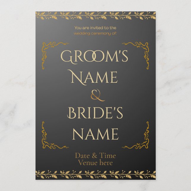 Minimalistisk Modern Bröllopsinbjudan - Guld Folie Inbjudningar (Framsida)