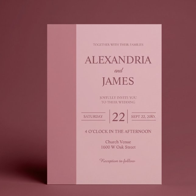 Minimalistisk Modern Bröllopsinbjudan i Rosa Inbjudningar (Skapare uppladdad)