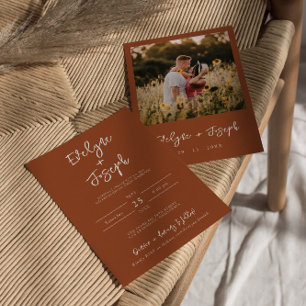 Minimalistisk Modern Burnt Orange Photo Boho Bröll Inbjudningar