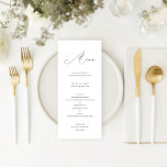 Minimalistisk Modern Calligraphy Black and White Meny<br><div class="desc">Helt enkelt snyggt och kan matcha med nästan vilket stil som helst. Den här enkla men sofistikerade menyn har ett modernt kalligrafiskript. I svartvitt. En del av en samling av bröllop-stationers svit.</div>