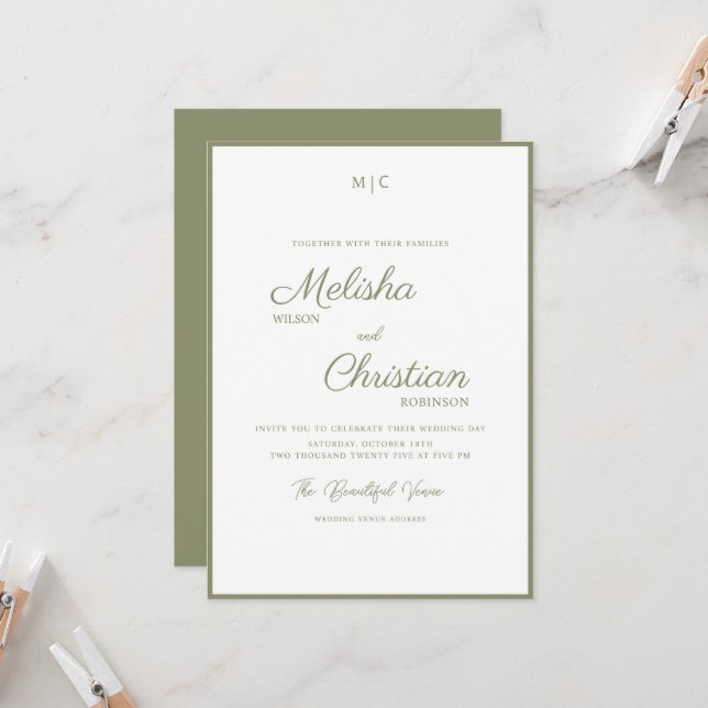 Minimalistisk Modern Calligraphy-bröllopsinbjudan Inbjudningar (Fram/Back In Situ)