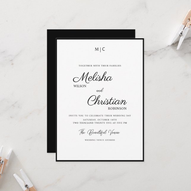 Minimalistisk Modern Calligraphy-bröllopsinbjudan Inbjudningar (Fram/Back In Situ)