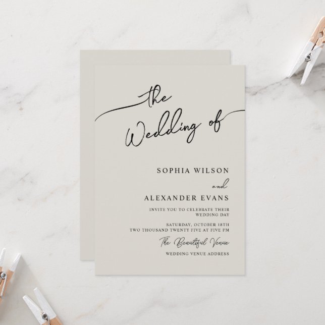 Minimalistisk Modern Calligraphy-bröllopsinbjudan Inbjudningar (Fram/Back In Situ)