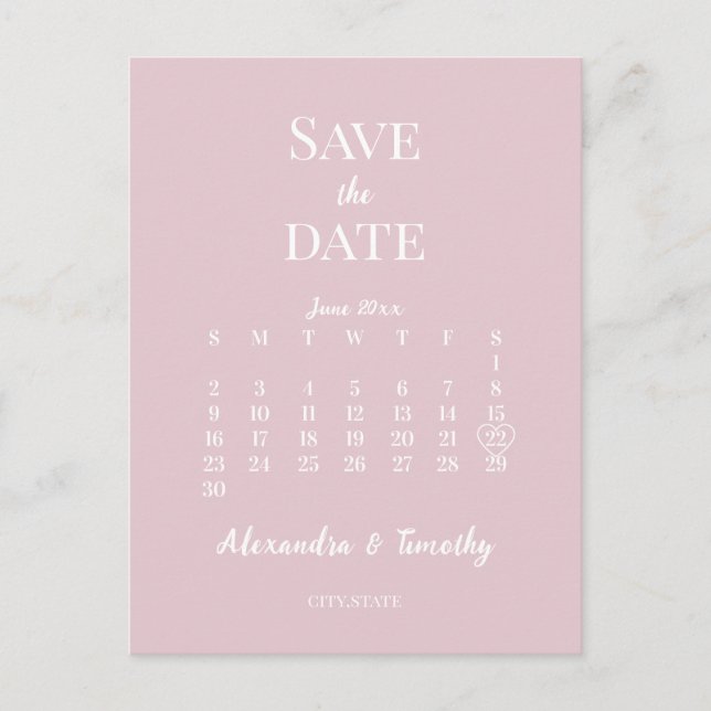 Minimalistisk Modern Champagne Rosa Kalender Bröll Meddelande Vykort (Framsida)