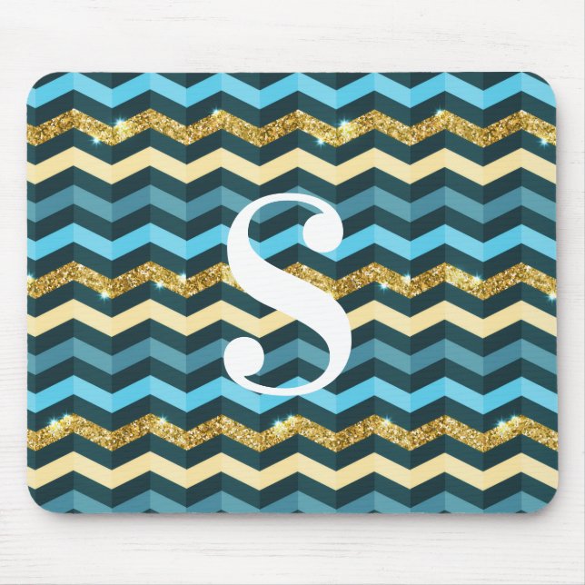 Minimalistisk modern chevron glittermonogram  musmatta (Framsidan)