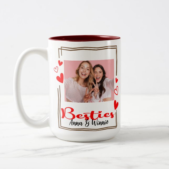 Minimalistisk Modern Chic Bästa Vänner BFF Foto Två-Tonad Mugg (Vänster)