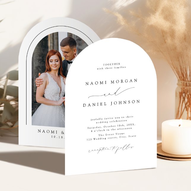 Minimalistisk Modern Chic Script Elegant Båge Bröl Inbjudningar (Minimalist Modern Chic Script Elegant Arch Wedding Invitation)