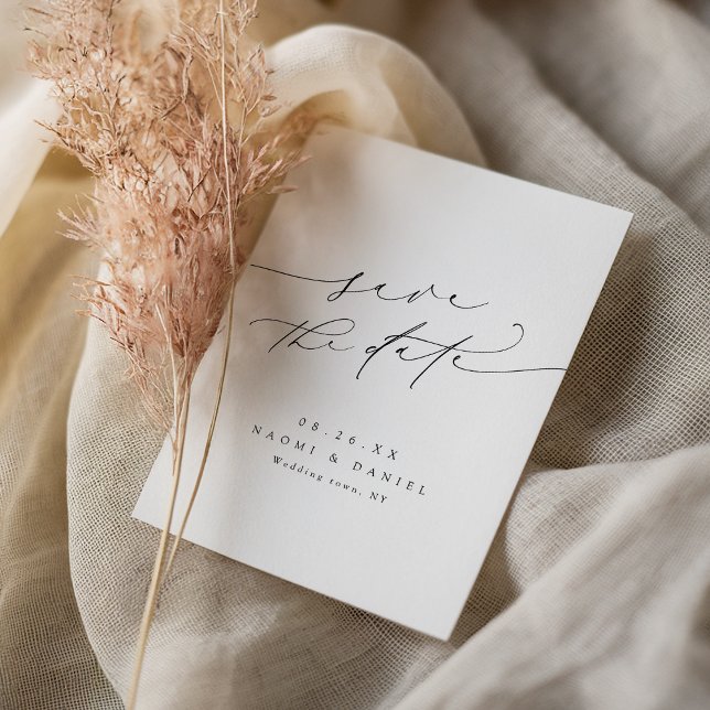 Minimalistisk Modern Chic Script Elegant Spara Datumet (Minimalist Modern Chic Script Elegant Save The Date)