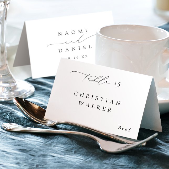 Minimalistisk Modern Chic Script Vikbar Platskort Bordsnummer (Minimalist Modern Chic Script Foldable Place Card)