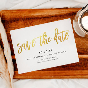 Minimalistisk Modern Chic Script Vit + Guld Spara Datumet
