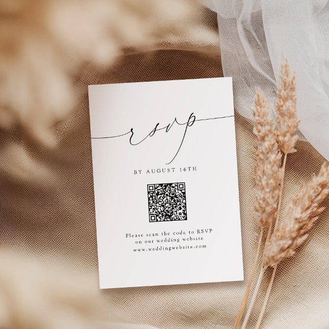 Minimalistisk Modern Chic-skript QR-kod Bröllop OSA Kort (Minimalist Modern Chic Script QR Code Wedding RSVP Card)