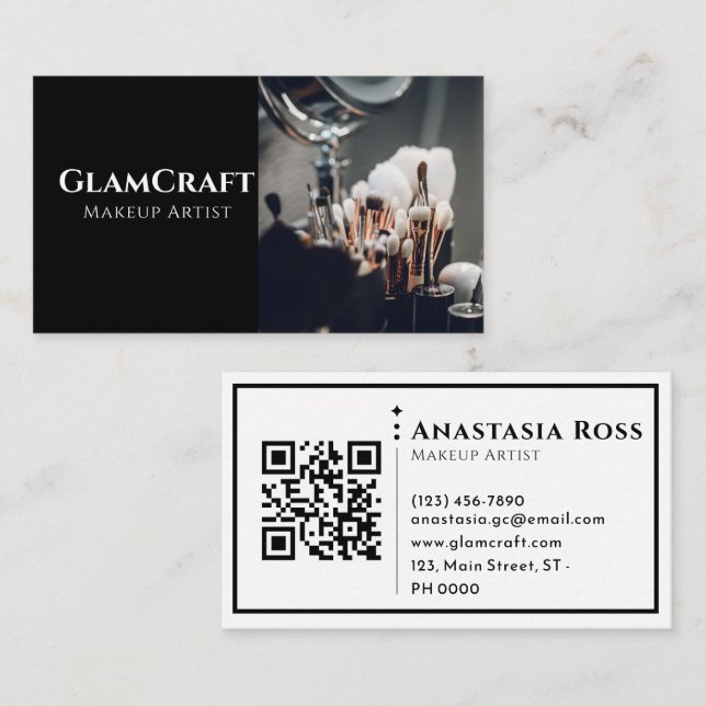 Minimalistisk Modern Chic, svart QR-kod - utfall Visitkort (Fram/baksida)