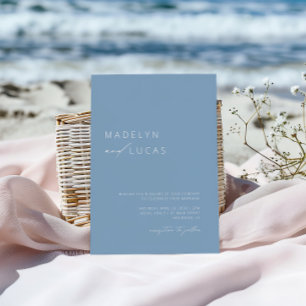 Minimalistisk Modern Dusty Blue QR Code Bröllop Inbjudningar