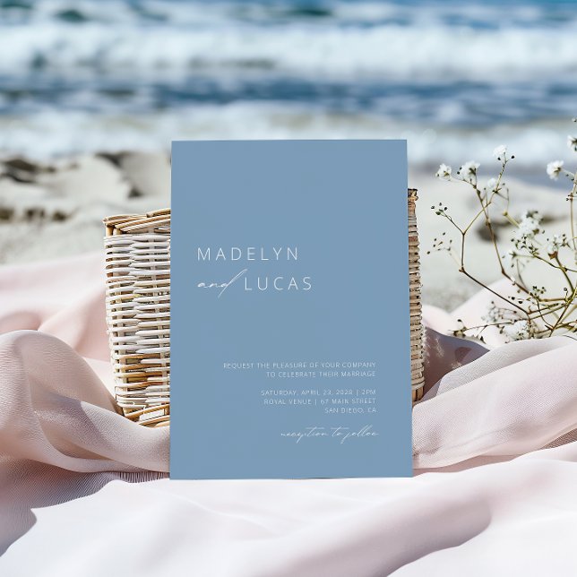 Minimalistisk Modern Dusty Blue QR Code Bröllop Inbjudningar (Skapare uppladdad)