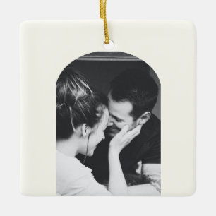 Minimalistisk Modern Elegant Foto Bröllopspar Julgransprydnad Keramik