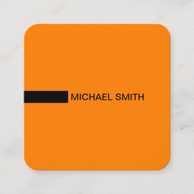 Minimalistisk Modern Elegant Orange och svart Fyrkantigt Visitkort (Framsida)