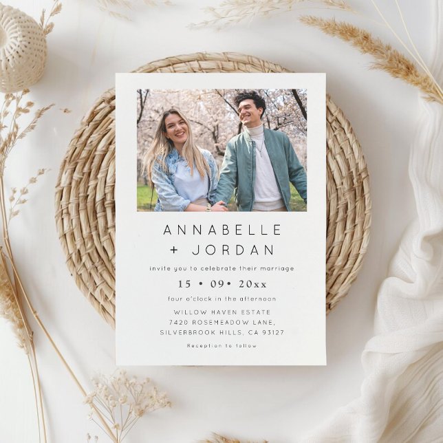 Minimalistisk Modern Elegant Photo Bröllop Inbjudningar (Minimalist Modern Elegant Photo Wedding Invitation)