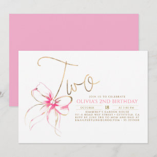 Minimalistisk Modern Elegant Rosa Båge 2-års Födel Inbjudningar