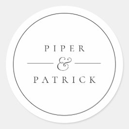 Minimalistisk modern Elegant, svart och vit Bröllo Runt Klistermärke